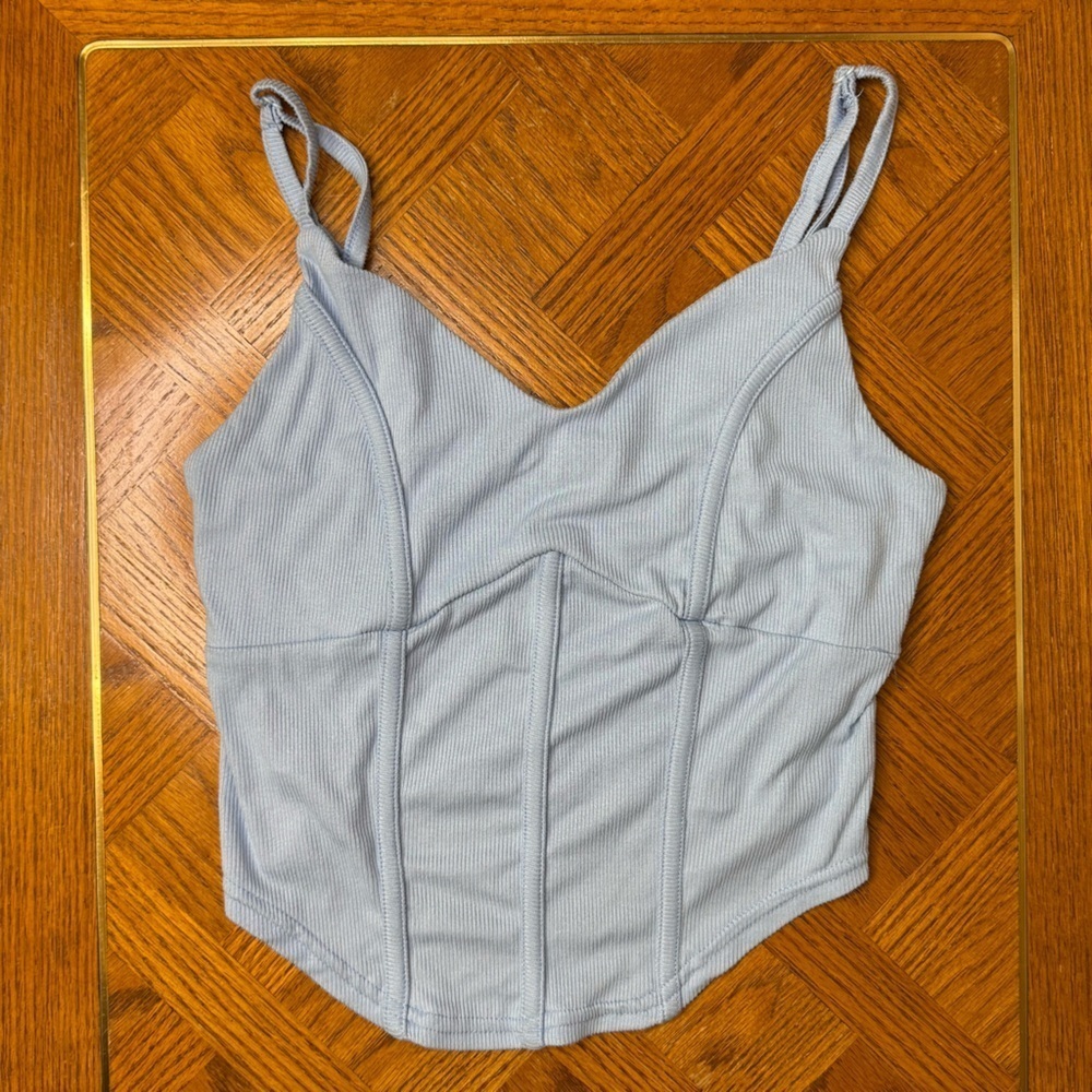 Baby Blue Ribbed Corset Crop Top | Trendy Summer Bar Festival Top | Y2K Inspired